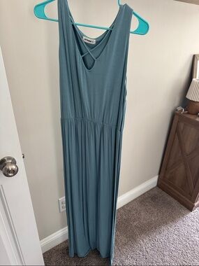 Sleeveless Teal Maxi Dress with Crisscross front